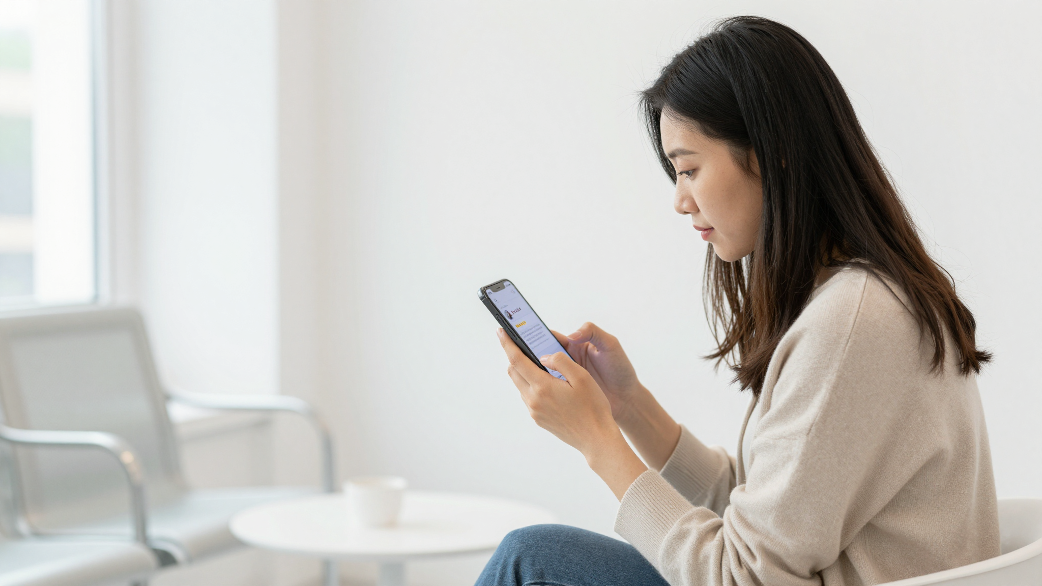 온라인에서 피부과 후기를 확인하는 모습