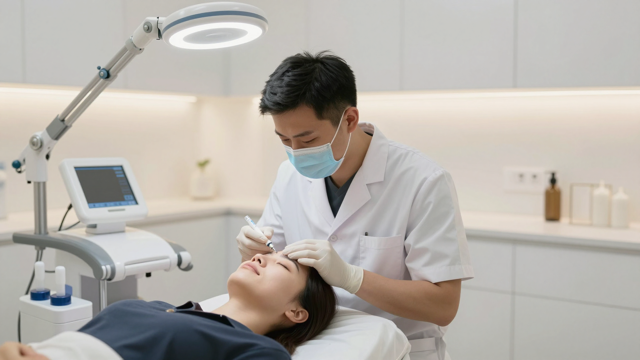 전문 피부과에서 진행되는 쥬베룩 시술 과정
