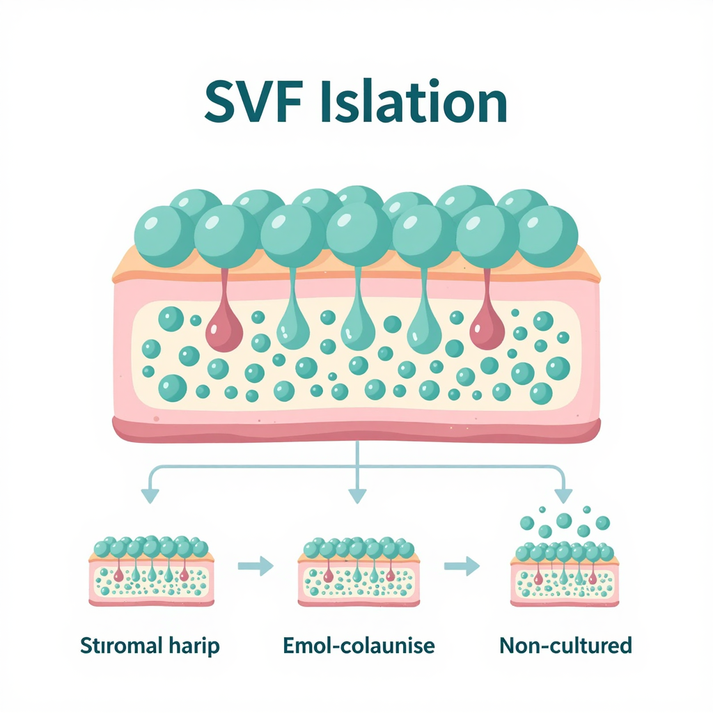 SVF分離の原理 — 自家脂肪採取後に脂肪細胞を除去して間質血管分画を得る非培養過程